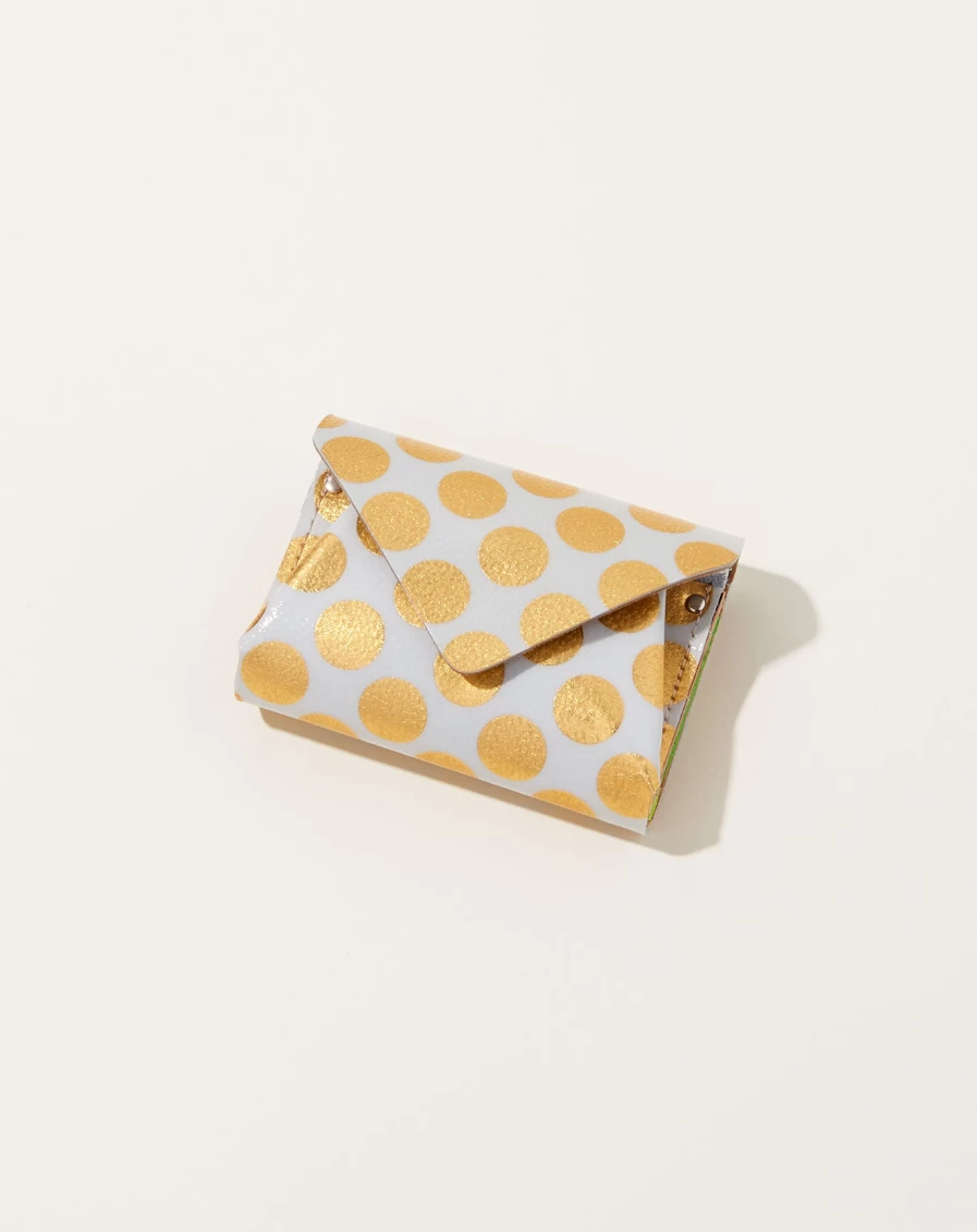 Carmine Clear Dot Compact Wallet - Sleek Gold & Neon Design for Everyday Use