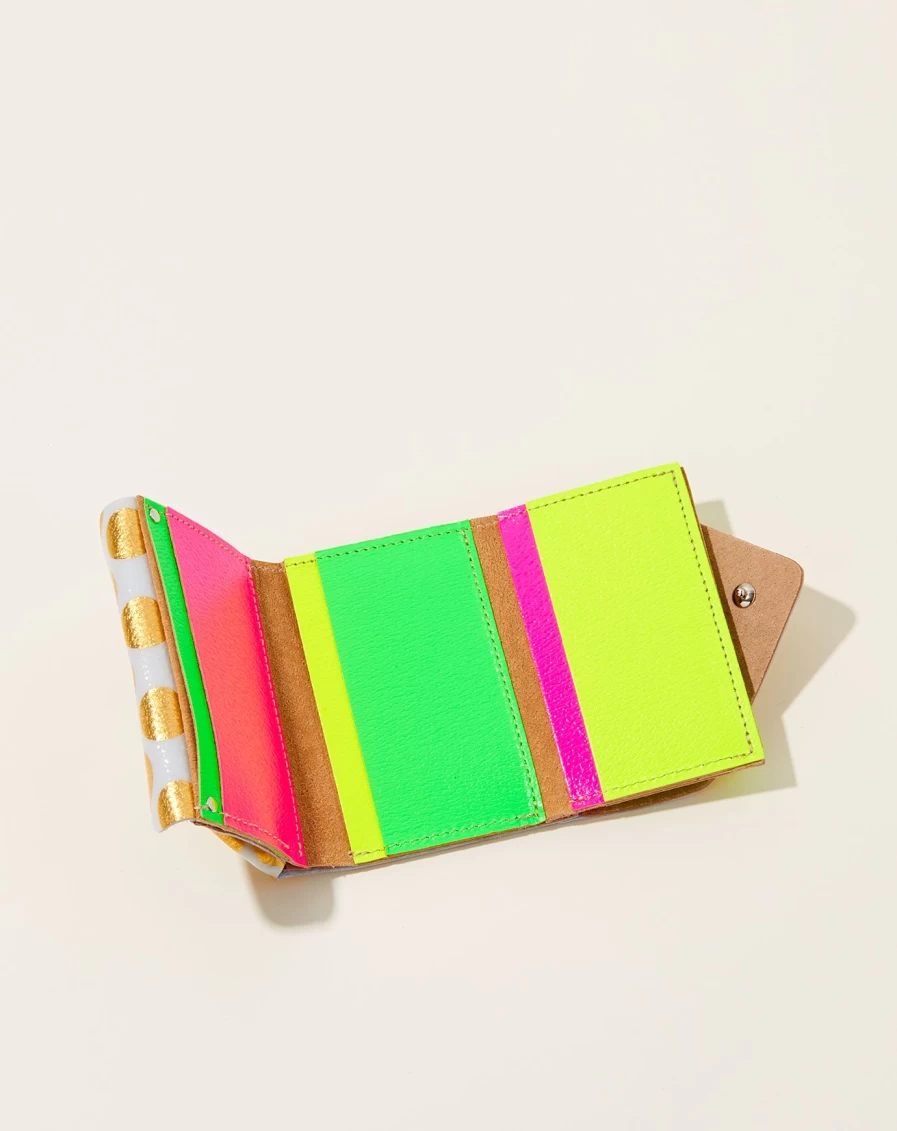 Carmine Clear Dot Compact Wallet - Sleek Gold & Neon Design for Everyday Use