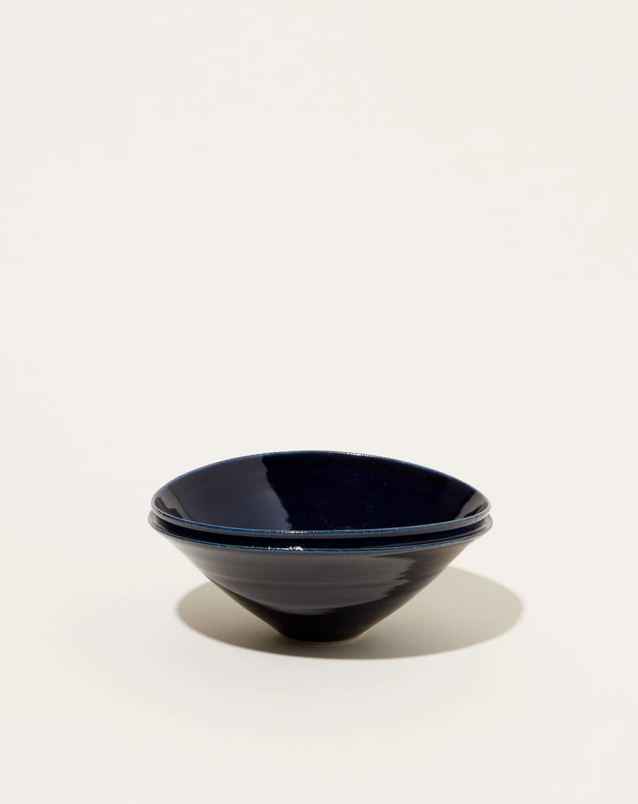 Monohanako Dark Blue Medium Double Lip Bowl - Premium Ceramic Serving Dish