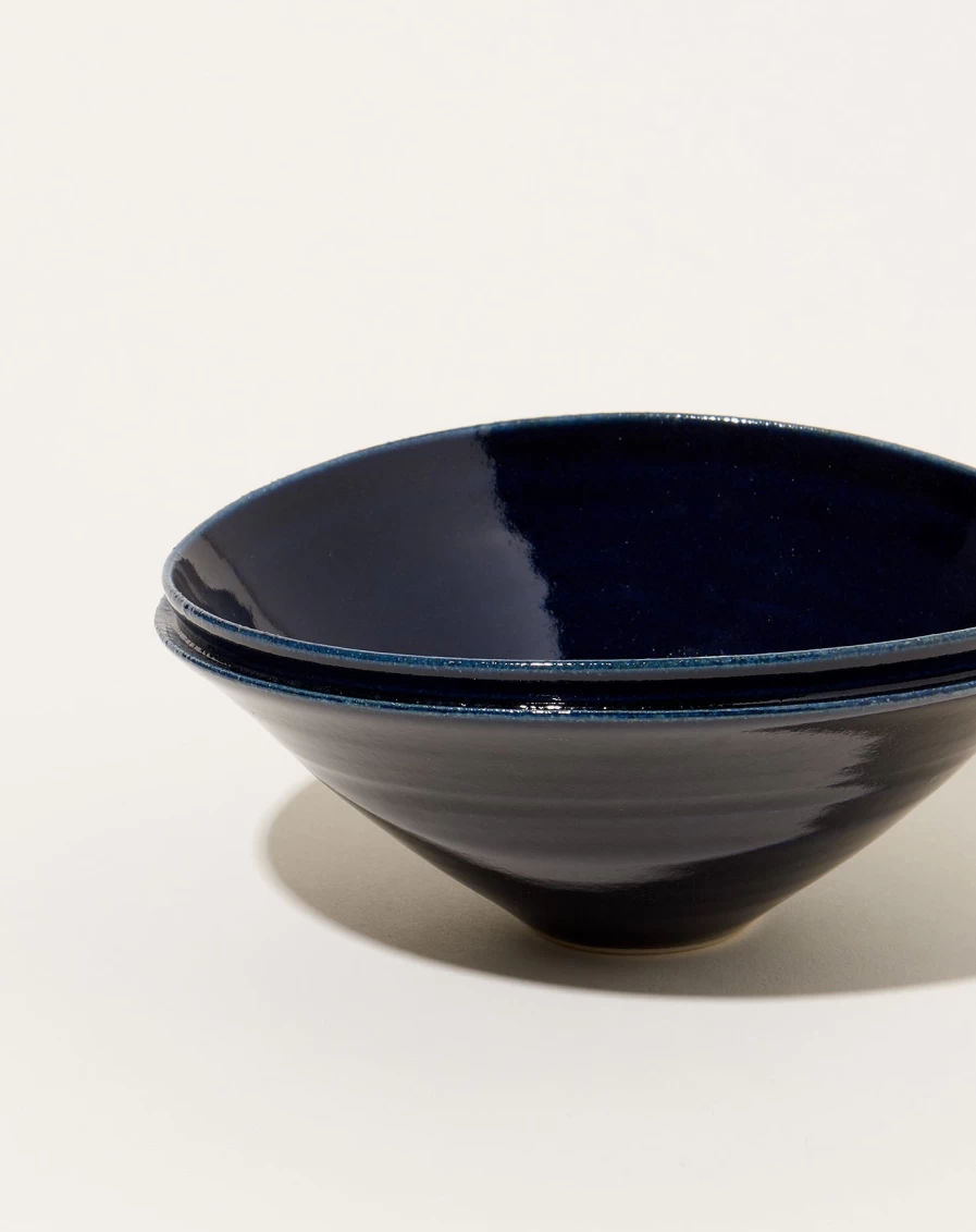 Monohanako Dark Blue Medium Double Lip Bowl - Premium Ceramic Serving Dish