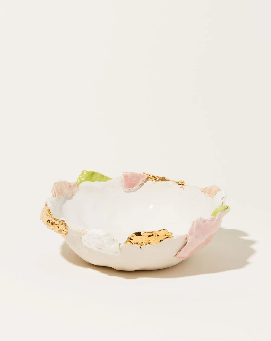 "Handcrafted Minh Singer Sakura Bowl - Small Porcelain Dish with 24K Gold Accents for Elegant Dining"