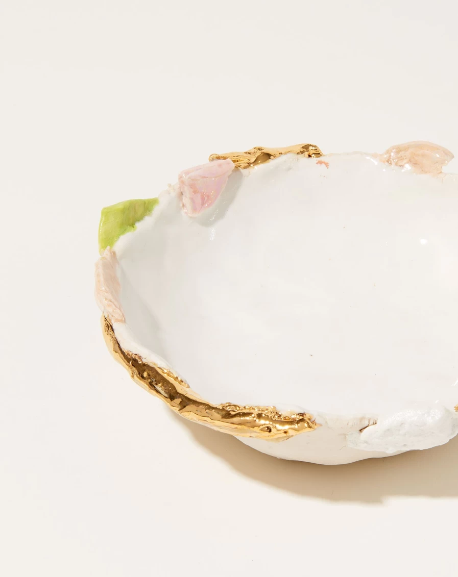 "Handcrafted Minh Singer Sakura Bowl - Small Porcelain Dish with 24K Gold Accents for Elegant Dining"